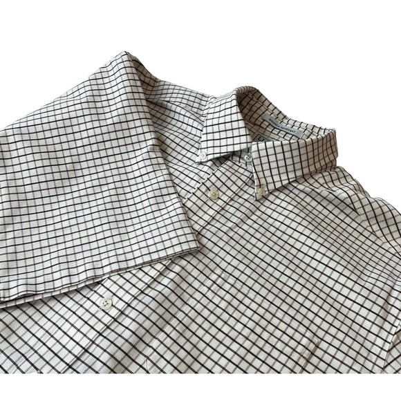 LL Bean Mens Short Sleeve 17 Tall 0 DBL2 Wrinkle Resistant Brown‎ Plaid - Picture 1 of 10